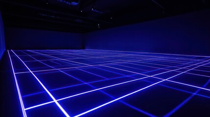 Poster - Dark room with projected grid lines on floor.