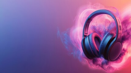 Poster - Headphone Exploding Concept, Abstract Art of Headphones Surrounded by Colorful Whirlwind Effects and Exploding Shapes