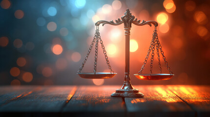 balanced scale symbolizing justice and fairness, glowing in vibrant colors