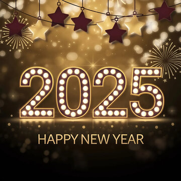happy new year 2025 3d text bokeh background