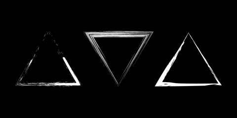 Wall Mural - Set of white grunge paintbrush shapes in triangle form. Vector illustration. Trendy design element for border frame, logo, tattoo, prints, web pages, template and monochrome pattern