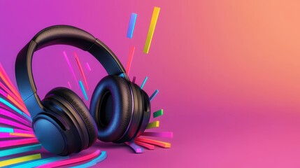 Poster - Headphone Exploding Concept, Colorful Headphones Splitting into Shards of Light Against a Glowing Background