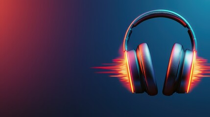 Poster - Headphone Exploding Concept, Futuristic Headphones with Vibrant Sound Waves and Explosion Background Effect