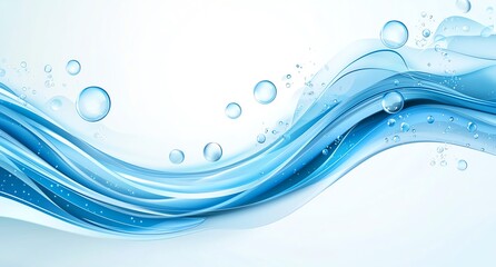 Poster - Abstract blue waves with bubbles create a serene and fresh atmosphere. Perfect for backgrounds, websites, and designs that require a touch of elegance and fluidity.