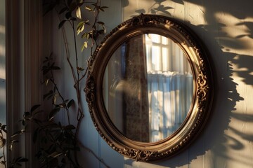 Canvas Print - Mirror reflecting window in country cottage with natural light.