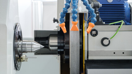 Poster - Programmable modern cnc digital  digital program machineManufacturing professional metalworking machine. Industrial metalworking concept background