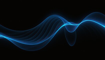 Wall Mural - Blue wave background with elegant blue neon wave effect black background 6578