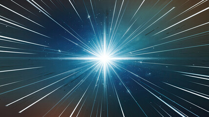 Wall Mural - mesmerizing cosmic scene with radiant light source emitting blue beams, high-speed movement, deep bl