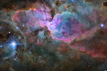 Wall Mural - Colorful nebula with bright stars in space.