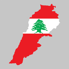 Fototapete - Lebanon outline of map on background of national flag