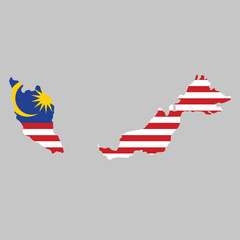 Fototapete - Malaysia outline of map on background of national flag