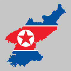 Fototapete - North Korea outline of map on background of national flag