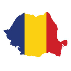 Fototapete - Romania outline of map on background of national flag
