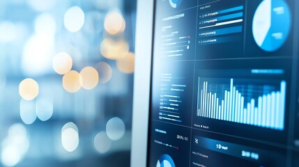 Aufkleber - A close-up of a modern dashboard displaying various data analytics and metrics. The screen shows colorful graphs and charts, reflecting ongoing trends and performance indicators.