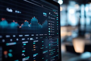 Aufkleber - A close-up view of a modern computer screen displaying financial data and graphs
