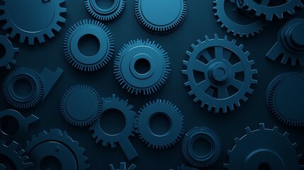 Poster - A close-up view of various interlocking gears set against a dark background, symbolizing machinery, engineering, and the intricate workings of industrial systems.