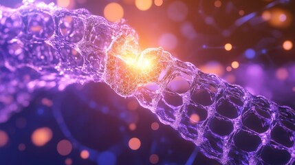 Poster - Abstract Representation of Cellular Interaction Depicting Bioluminescent Structures with Vibrant Colors Against a Soft Bokeh Background