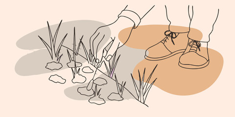 Poster - Frosty Ground The path is dotted with delicate frost sparkling like tiny jewels under the first light of day. The hiker gently brushes their hand over the icy patches marveling at