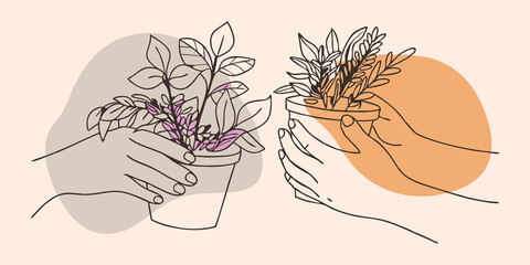 Poster - Herbal Aroma A closeup of hands carefully ting fresh herbs from small pots. The herbsbasil mint and rosemaryrelease fragrant scents into the air. The person smiles inhaling deeply