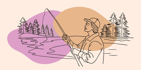 Poster - Mindful Moments The person takes a deep breath inhaling the clean crisp air of the riverside. Their eyes briefly close savoring the moment highlighting the mindfulness of fishing