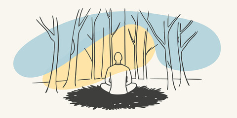 Aufkleber - Morning Ritual As dawn breaks an individual sits on a soft bed of moss in a quiet forest. Their hands press firmly into the cool damp earth and they breathe deeply taking in the