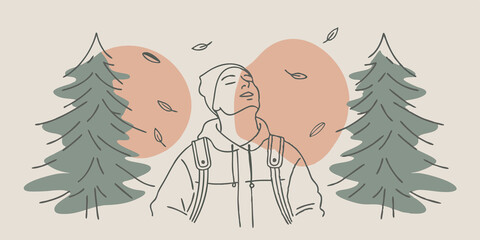 Poster - Natures Embrace Surrounded by the sounds of rustling leaves and a gentle breeze the hiker closes their eyes for a moment feeling the tranquility of the natural world envelop them.