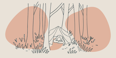 Poster - Natures Embrace The individual is nestled in a small clearing with wildflowers blooming nearby and the rustle of leaves in the breeze. The woods are alive with the sounds of