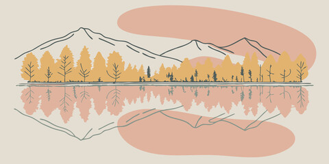 Poster - Natures Reflection The lake mirrors the towering mountains and lush greenery surrounding it. The surface of the water is like glass perfectly reflecting the vibrant colors of