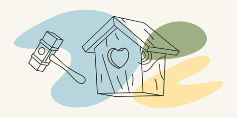 Poster - Personalizing Details The DIYer joyfully paints a small heart on the side of the birdhouse. A palette of paint splatters surrounds them revealing their colorful creative process
