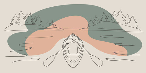 Poster - Quiet Contemplation The kayaker pauses letting the paddle rest in their lap as they take in the breathtaking view. The combination of colors and quietude helps clear the mind