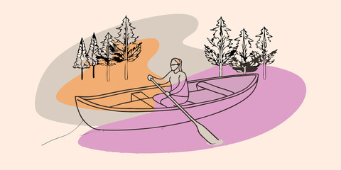Poster - Quiet Contemplation Sitting in the center of the canoe the paddler leans back eyes gazing at the treetops reflecting in the water. The gentle movement of the canoe creates a rhythm