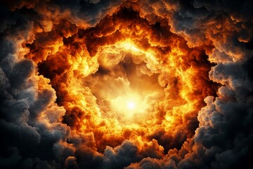 Poster - A dynamic image of bright sunlight piercing through layered storm clouds, creating radiant beams of light