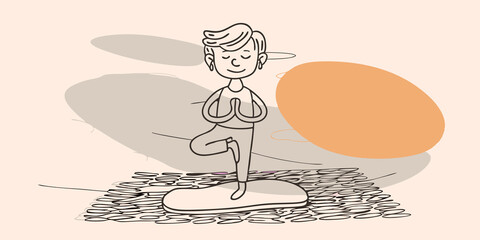 Poster - Reflection in Movement A figure is illustrated pausing midwalk one foot raised slightly above the ground with eyes closed and a smile. The pebbles glisten in the sunlight and the