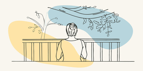 Poster - Reflecting in Nature After finishing the tea the person sits back gazing at the surrounding garden. They take a moment to reflect absorbing the vibrant colors of flowers the gentle