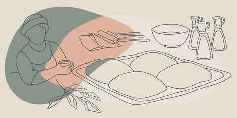 Poster - Rising the Dough The loaves covered with a clean cloth rest in the warm sun while the baker enjoys a moment of relaxation perhaps sipping a cup of herbal tea. The rustic kitchen