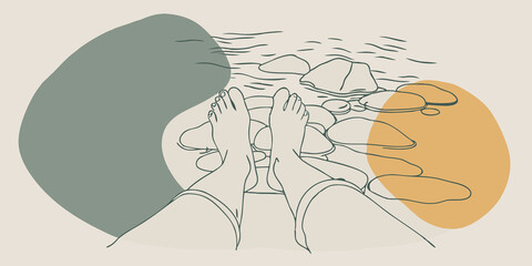 Aufkleber - Restful Reflection The scene depicts an individual sitting perched on a weathered rock gaze directed downstream. Their feet are dipped into the crystalclear water and the tranquil