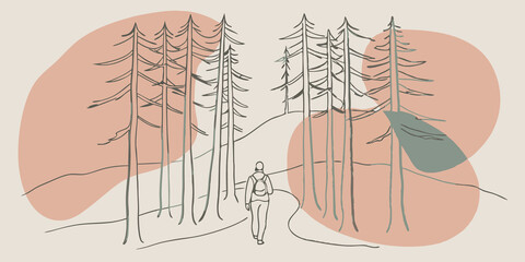Poster - Silhouetted Trees Majestic trees line the hike their sy trunks rising up to meet the sky. The sun casts long shadows creating a peaceful contrast between dark figures and the
