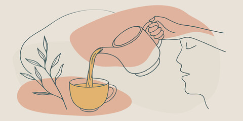 Poster - Sipping the Tea Finally with a calm expression the person pours the brewed tea into a rustic cup the golden liquid shimmering in the sunlight. They take a slow savoring sip