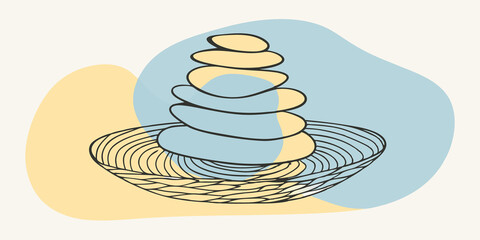 Aufkleber - Smooth Stones Arrangement An artistic arrangement of smooth stones in the basket each varying in color and size. The stones are polished by time symbolizing grounding and