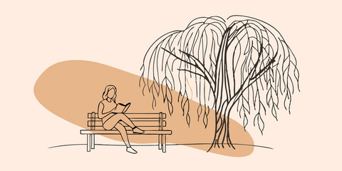 Poster -  the reader loses track of the world as they delve deeper into the story the willow tree standing as a quiet guardian providing both shade and solace.