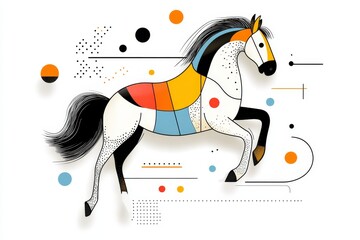 Aufkleber - A flat design of a carousel horse, with sleek shapes and pastel tones giving it a modern, minimal feel