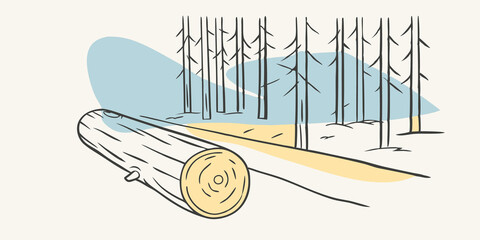 Poster - Tranquil Surroundings The illustration captures the stillness of the forest with the only sound being the distant chirping of birds. A fallen log lies beside the path covered in