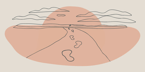 Poster - Tranquil Retreat Create a serene image of a solitary set of footprints leading through fine white sand with the oceans turquoise water in the background. Soft clouds drift lazily