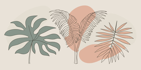 Poster - Tropical Escape A lush collage made up of vibrant tropical leaves such as oversized ferns and palm fronds. Accented with splashes of dried mango and hibiscus flowers this piece