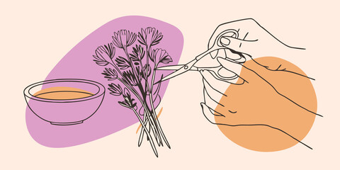 Poster - T Stems The same person is using a pair of scissors to trim the stems of a of dried flowers. They are focused on making clean s with a small bowl nearby catching the trimmed ends.