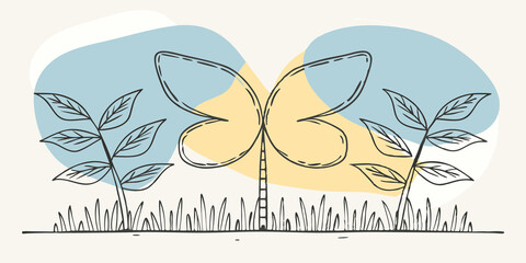 Aufkleber - Whimsical Garden A playful arrangement where bright large dried flower petals are used to form the shape of a cheerful butterfly with leafy greens as wings. This vivid creation is