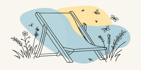 Poster - Whimsical Reading Nook A garden chair painted in cheerful colors sits surrounded by aromatic herbs and wildflowers. A person lounges in the chair a book open in their hands while