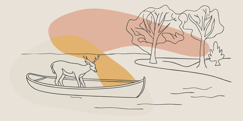 Poster - Wildlife Encounters As the canoe drifts gently a deer steps cautiously to the waters edge pausing to drink. The paddler observes quietly feeling a part of the natural rhythm of