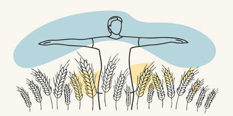 Poster - Wide Stance The individual stands with their feet planted firmly apart in the field grounding themselves. They are immersed in the moment eyes closed as the wind whispers stories