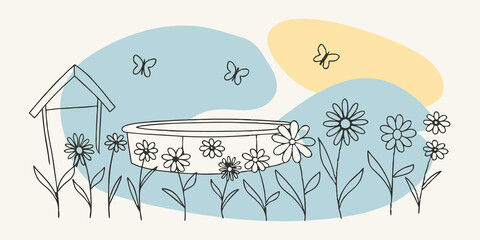 Poster - Wildflower Meadow A vibrant meadow of wildflowers stretches out in front of the cabin. The hot spring bordered by colorful blossoms offers a perfect spot for relaxation amidst
